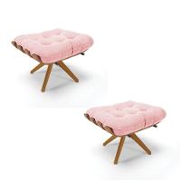 Kit 02 Puffs Giratório Suede Base Madeira Ma25 - D'rossi Rosa Bebê - 1