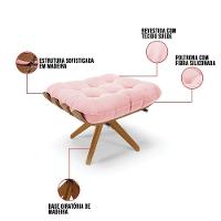 Kit 02 Puffs Giratório Suede Base Madeira Ma25 - D'rossi Rosa Bebê