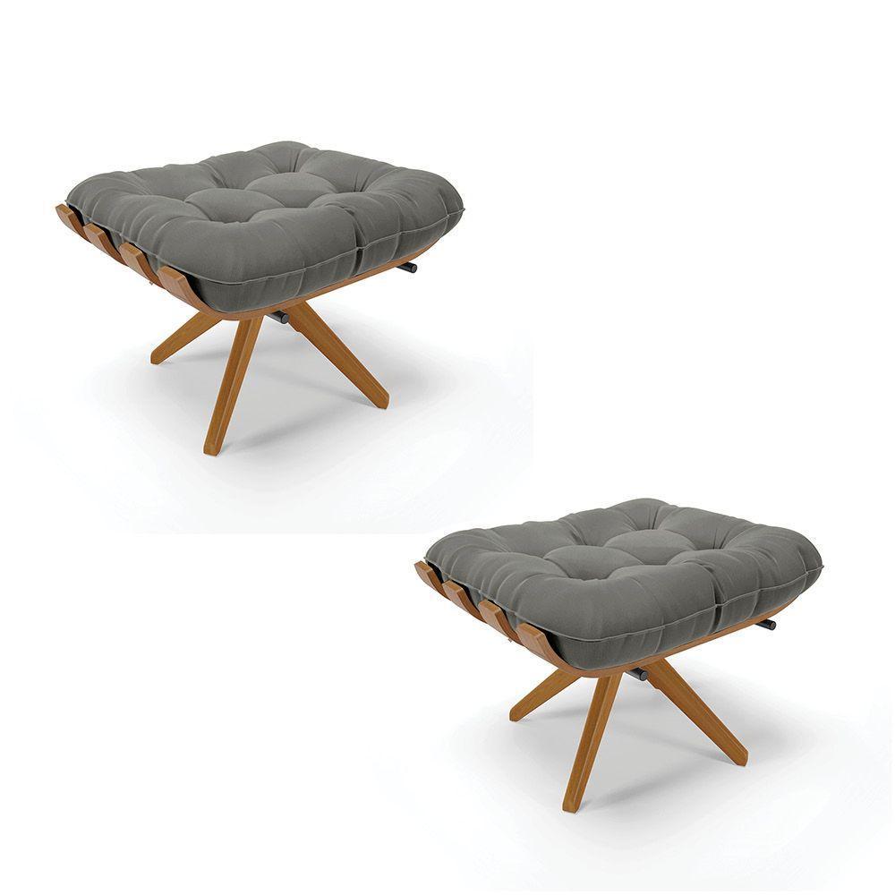 Kit 02 Puffs Giratório Suede Base Madeira - D'rossi Grafite - 1