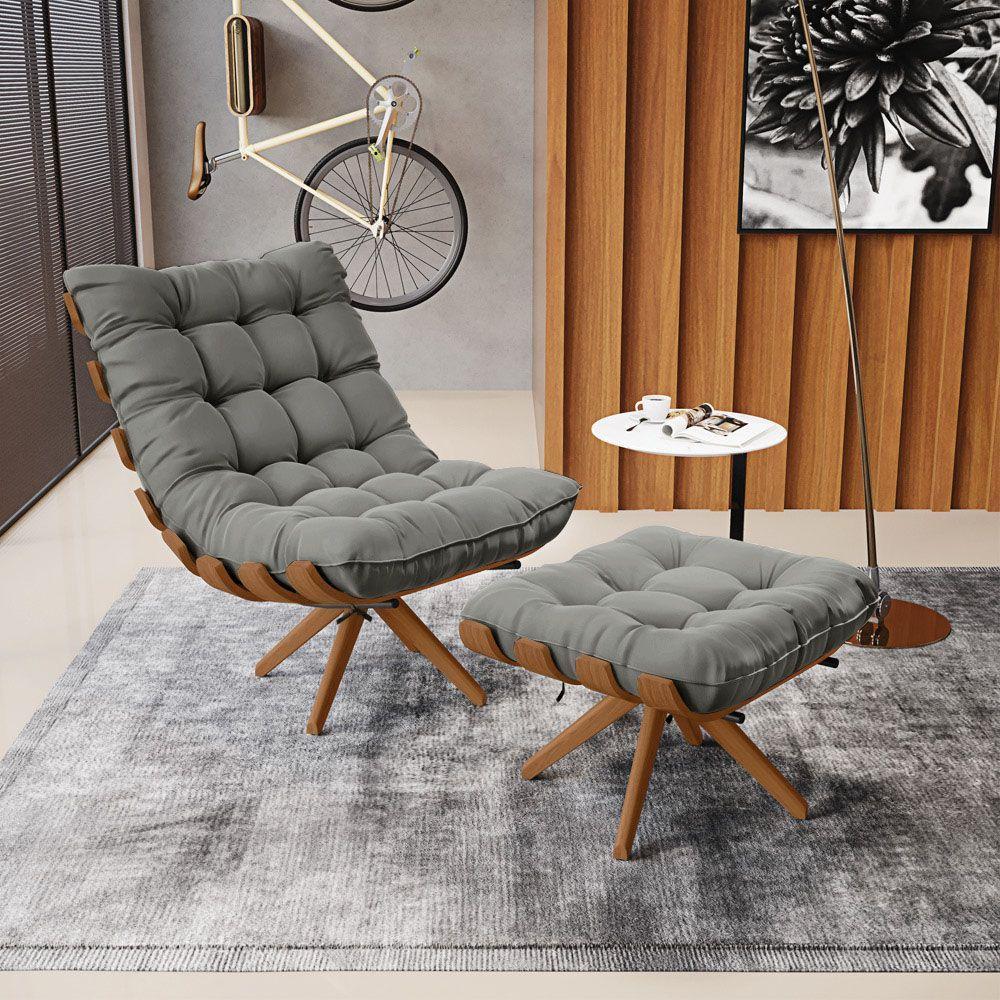 Kit 02 Puffs Giratório Suede Base Madeira - D'rossi Grafite - 3