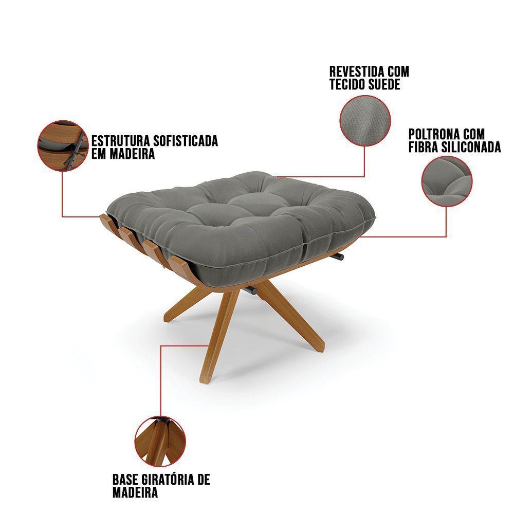 Kit 02 Puffs Giratório Suede Base Madeira - D'rossi Grafite - 4