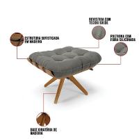 Kit 02 Puffs Giratório Suede Base Madeira - D'rossi Grafite