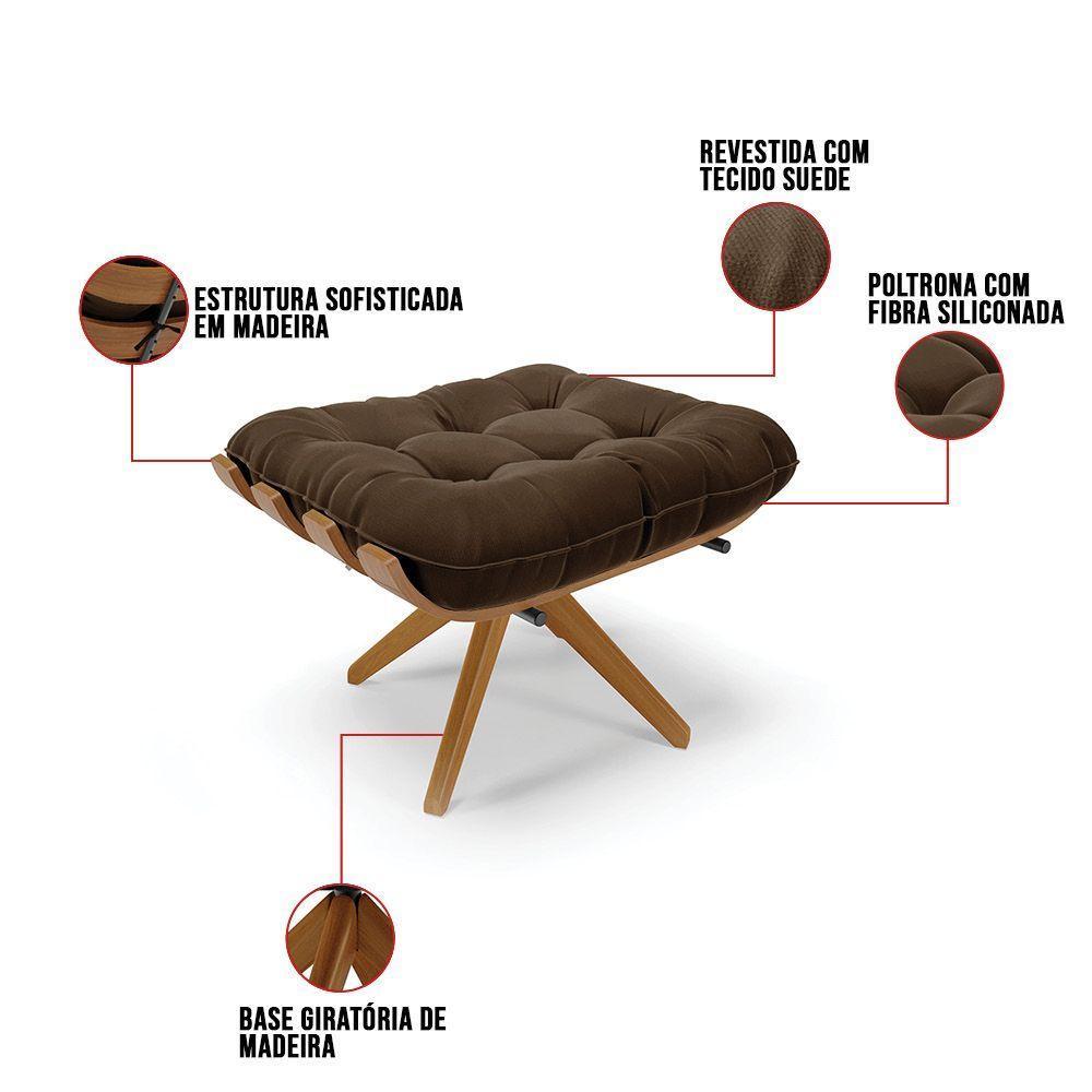 Kit 2 Puffs Giratório Suede Base Madeira D'rossi Marrom - 3