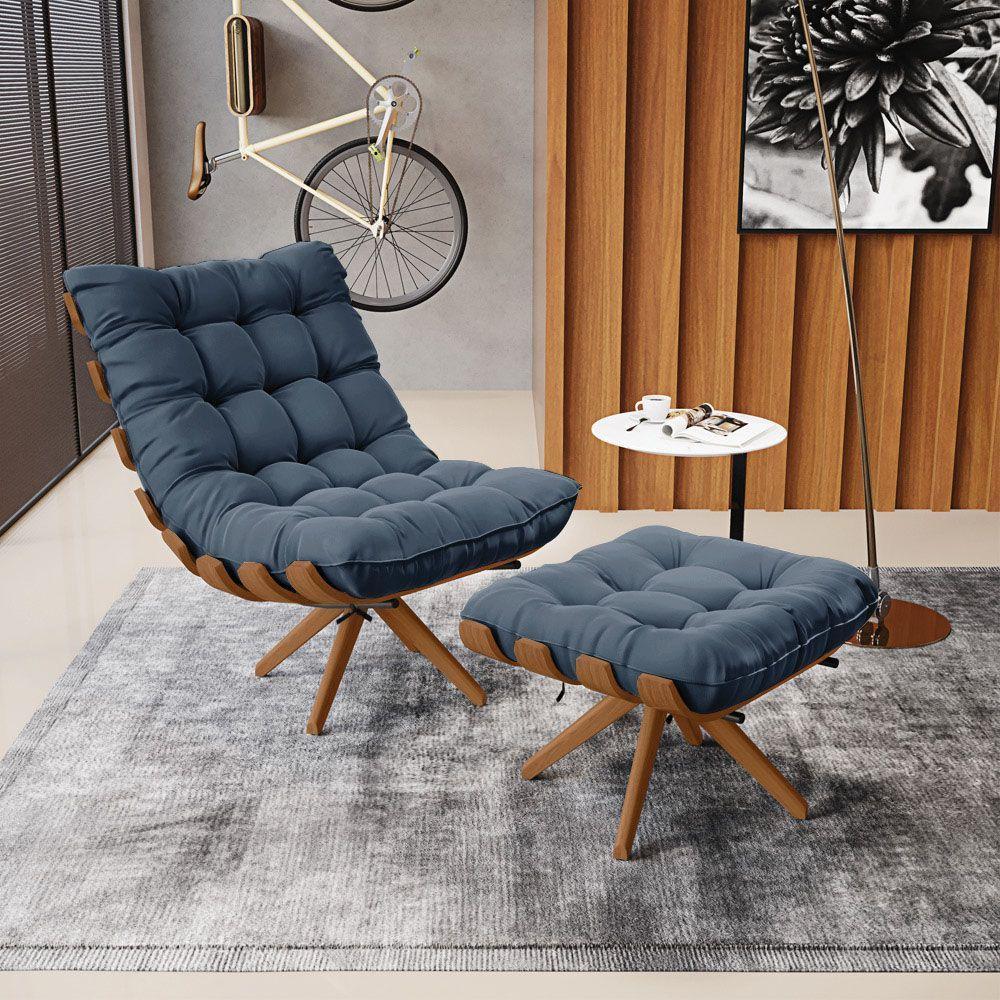 Kit 2 Puffs Giratório Suede Base Madeira D'rossi Azul Marinho - 4