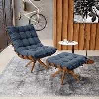 Kit 2 Puffs Giratório Suede Base Madeira D'rossi Azul Marinho