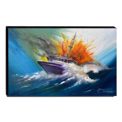 Quadro De Pintura Barco Atingido 80X120Cm-1804