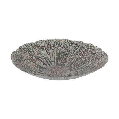 Centro De Mesa Folhagem Em Vidro Verde 30 X 6Cm