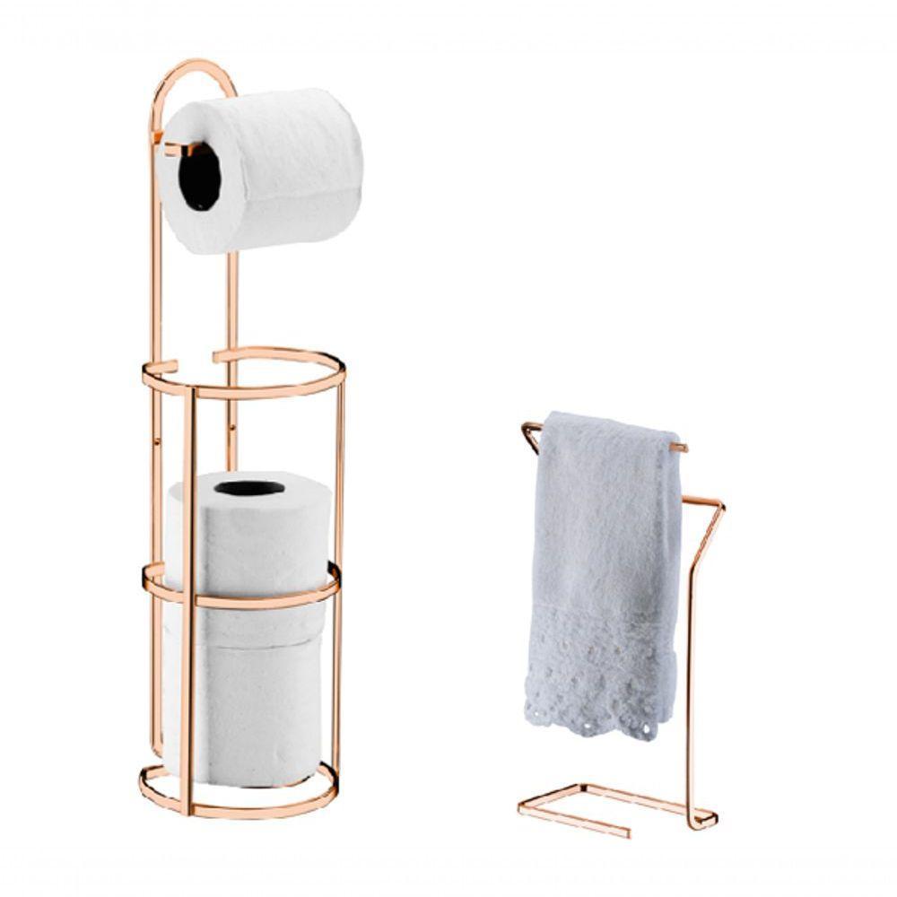 Banheiro Lavabo Rose Gold 02 Peças Porta Toalha Bancada - 1