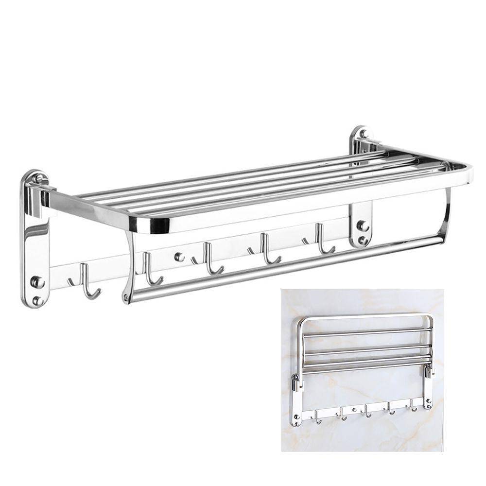 Toalheiro Varal Roupa Suporte Inox Prateleira Gancho - 1