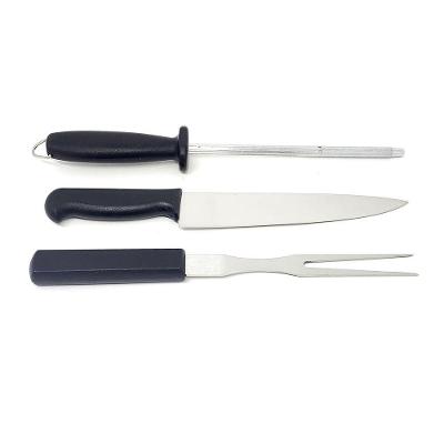 Kit Churrasco Mundial Faca Garfo Chaira 7800-3Ch Master Line 8'' Preto