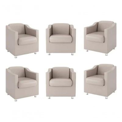 Kit 6 Poltrona Decorativa Para Recepção Sofia Bege Corino