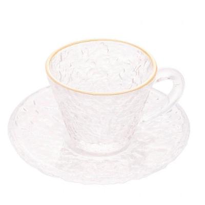 Jogo 6 Xícara De Café Petra Cristal Pires Borda Dourada 70ml