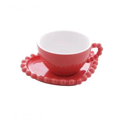 Jogo 4 Xícaras Para Chá Porcelana Com Pires Coração Beads 220Ml
