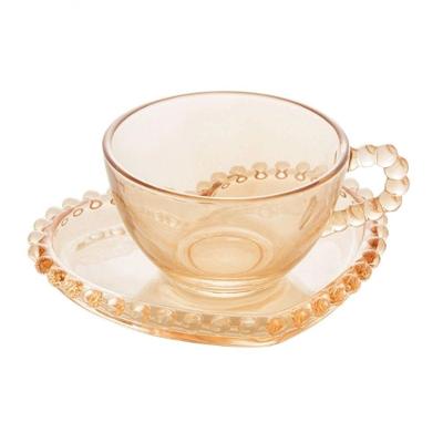 Conjunto Com 4 Xícaras Chá Cristal Com Pires Coração 180Ml Pearl Âmbar