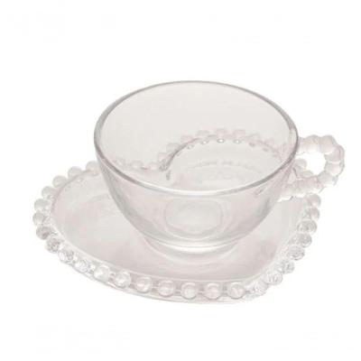 Conjunto Com 4 Xícaras Chá Cristal Com Pires Coração 180Ml Pearl