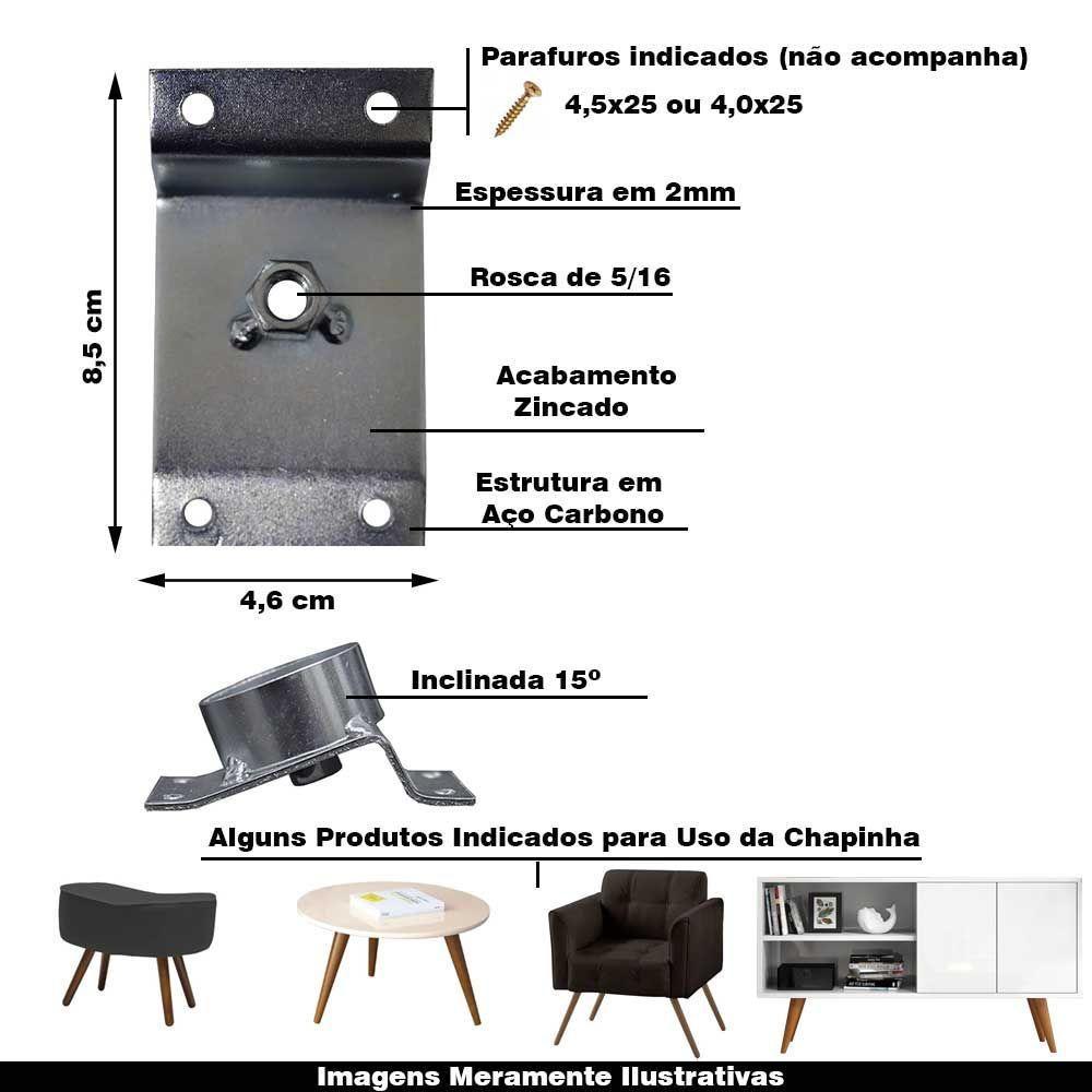 Kit 10 Chapinhas Inclinada 15º Tubo Pés Palito 5/16 Zincada - 5