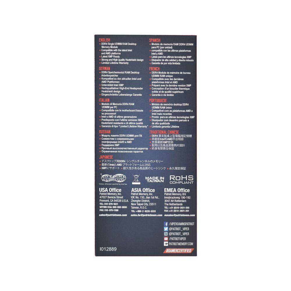 Memória Gamer Patriot Viper Elite Ii 8gb, Ddr4, 3200mhz, Cl18 - 4