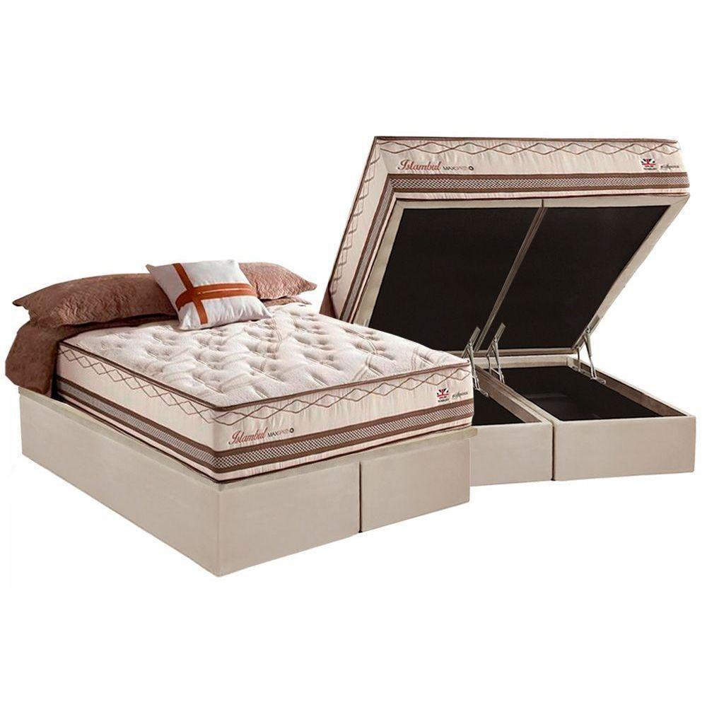 Cama Box Baú Queen: Colchão Molas Herval Maxspring Istambul + Base Crc Suede Clean(158X198) - 1