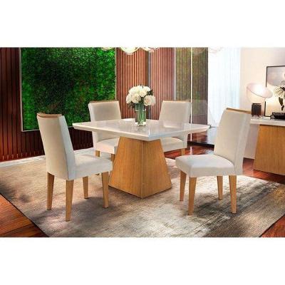 Sala De Jantar Completa Luna 120Cm + 4 Cadeiras Lunara Imbuia/Veludo Creme - Rufato
