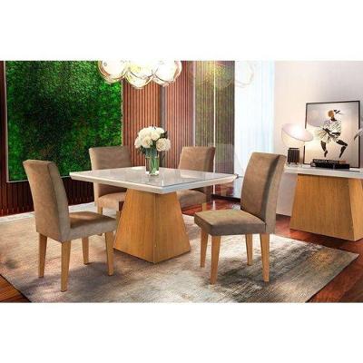 Sala De Jantar Completa Luna C/ Vidro 120Cm + 4 Cadeiras Grécia Imbuia/Chocolate Capuccino - Rufato