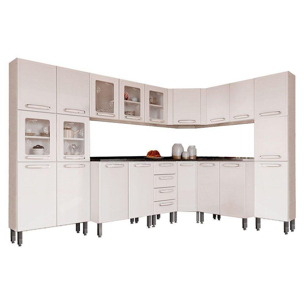 Cozinha Modulada Bertolini Evidence  8 Peças (3 Armários + 3 Balcões + 2 Paneleiros) C8P22 Branco - 1