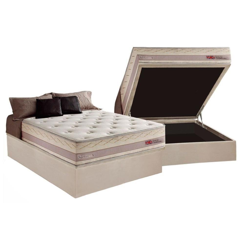 Cama Box Baú Casal: Colchão Molas Herval Maxspring Tower + Base Crc Suede Clean(138X188) - 1