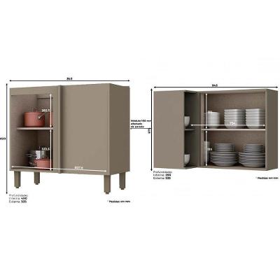 Cozinha Completa 14Pçs (5 Armários + 4 Balcões + 1 Paneleiro + 4 Complementos) C14p04 Duna/cristal