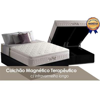 Cama Box Baú King: Colchão Magnético Anjos Infravermelho Longo Nude + Base Black(193X203)