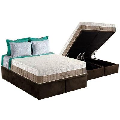Cama Box Baú King: Colchão Magnético Anjos Infravermelho Longo Terapêutico + Base Marrom(193X203)