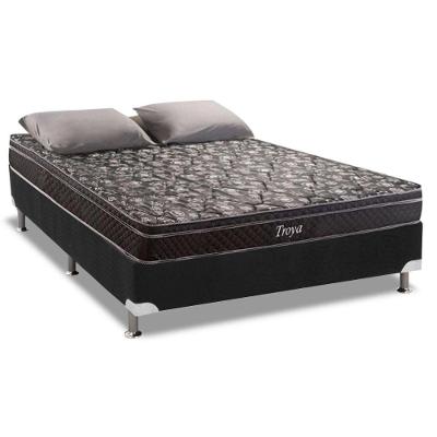 Cama Box Casal: Colchão Molas Herval Bonnel Troya + Base Crc Suede Black(138X188)