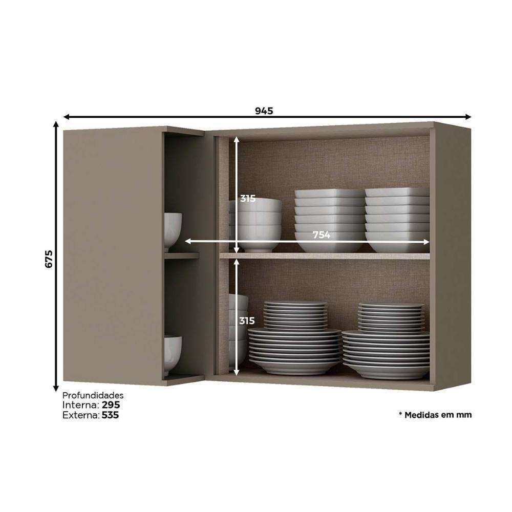 Armário Aéreo P/ Cozinha Canto Reto Connect C/ 1 Porta 95cm Off White - Henn - 3
