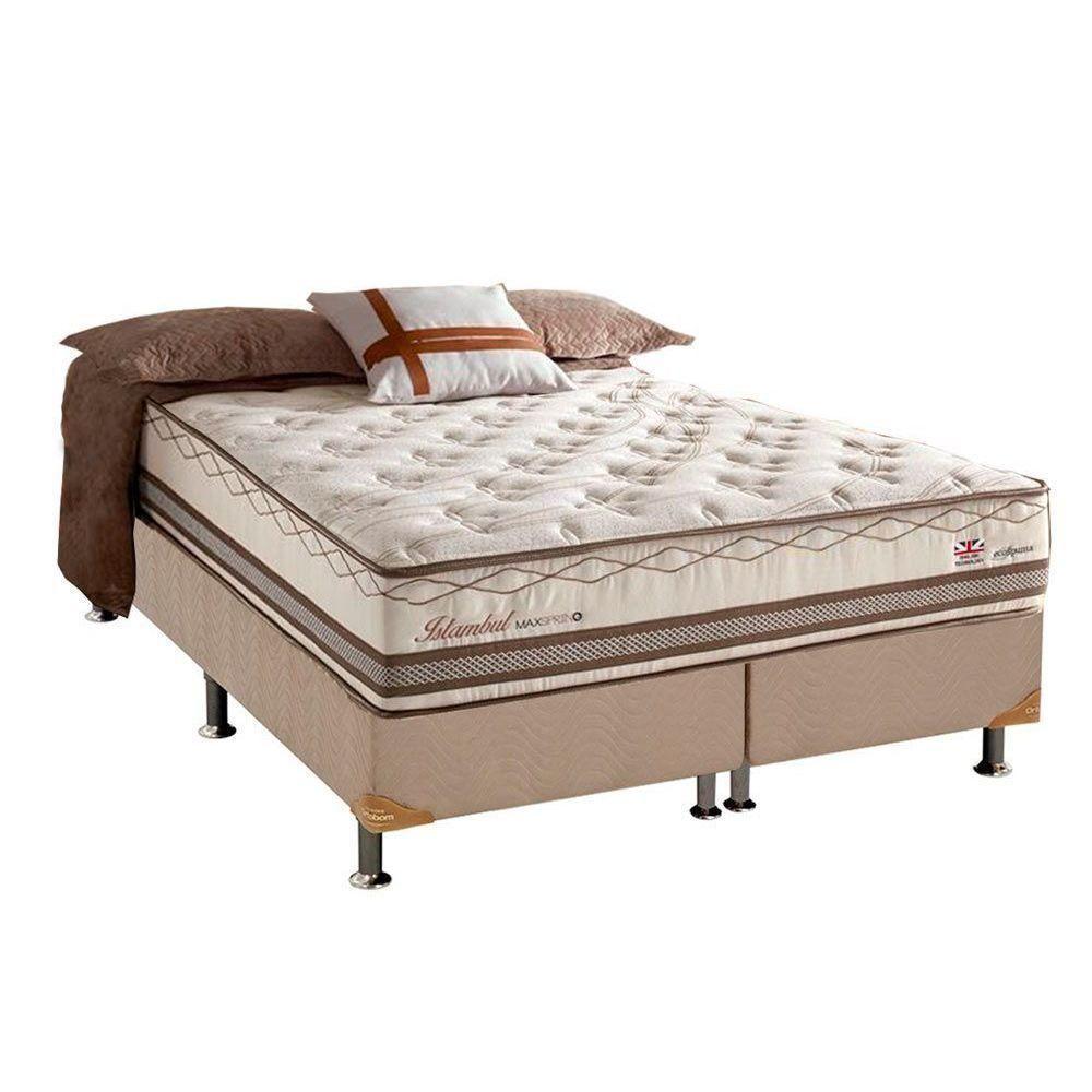 Cama Box Queen: Colchão Molas Herval Maxspring Istambul + Base Crc Suede Bege(158X198) - 1