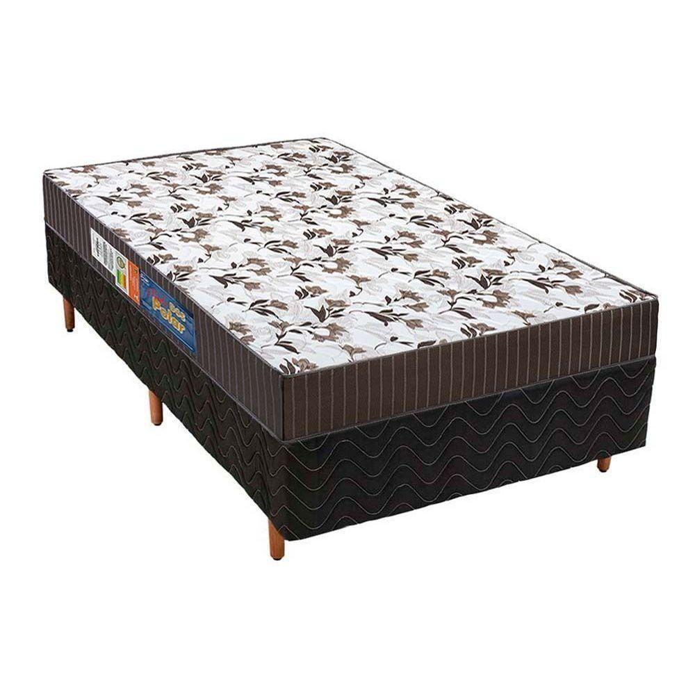 Cama Box Solteiro: Colchão Espuma D45 Polar Pérola Fort Black + Base Crc Rústico Black(88X188) - 1