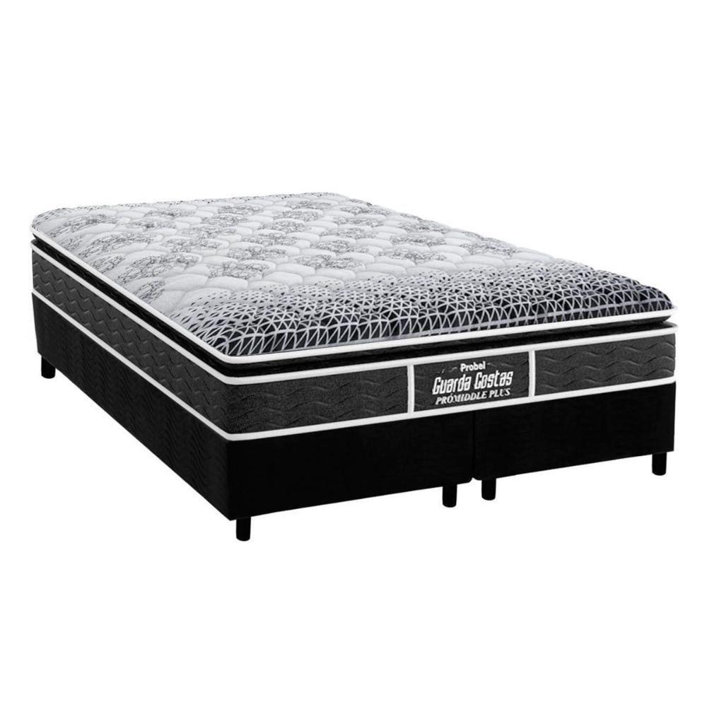 Cama Box Queen: Colchão Ortopédico Probel D28/EP Guarda Costas Prómiddle Plus + Base CRC Suede Black(158x198) - 1