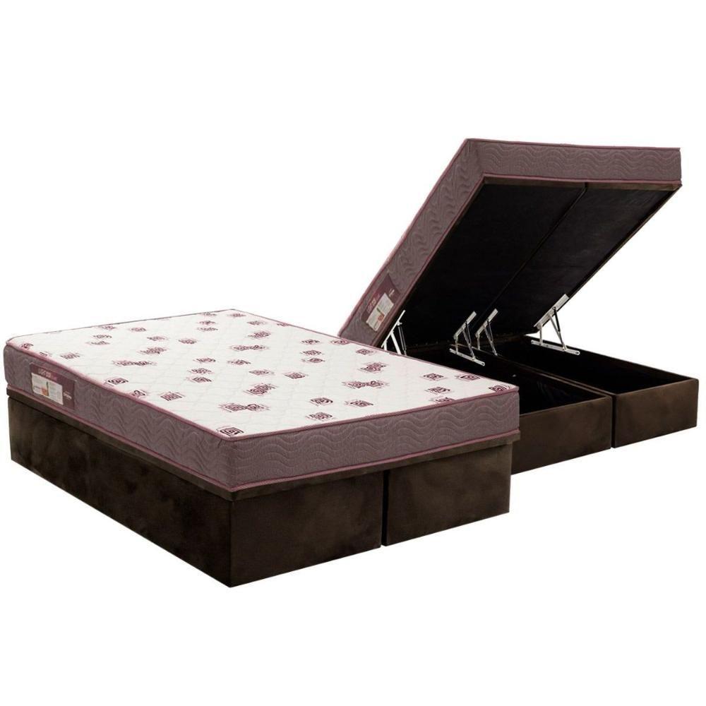Cama Box Baú Queen: Colchão Espuma Ortobom D28 Light Saúde + Base CRC Suede Brown(158x198) - 1