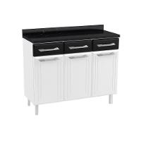 Balcão de Cozinha  Topázio 3 Portas e 3 Gavetas c/Tampo 105cm Branco/Preto - Telasul - 1