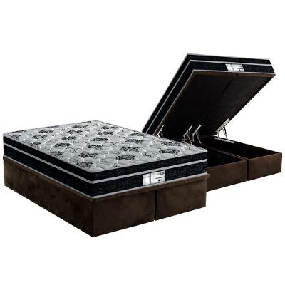 Cama Box Baú Queen: Colchão Molas Probel Prolastic Prodormir Born + Base Crc Suede Brown(158X198)