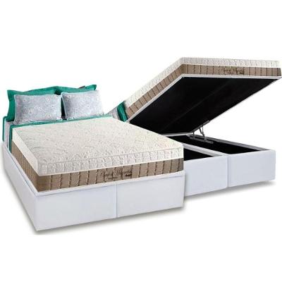 Cama Box Baú King: Colchão Magnético Anjos Infravermelho Longo Confort Nude + Base Branco(193X203)