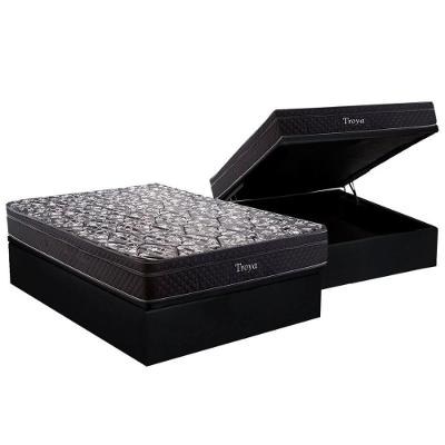 Cama Box Baú Casal: Colchão Molas Herval Bonnel Troya + Base Crc Suede Black(138X188)