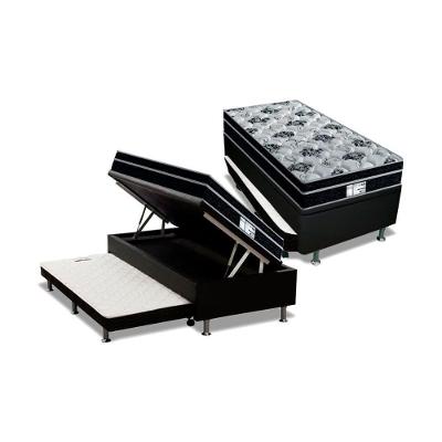 Cama Box Baú C/Auxiliar Solteiro: Colchão Molas Probel Prolastic Born Black + Base Black(88X188)