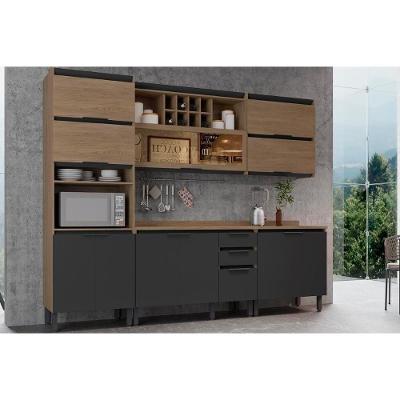 Kit De Cozinha Modulada 5 Peças Hibisco (2 Armários + 2 Balcões + 1 Paneleiro) C5p43 Aveiro/grafite