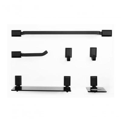 Kit Banheiro Lavabo Aluminio E Vidro Preto Fosco 6 Peças