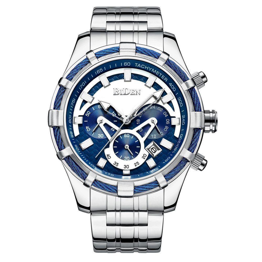 Relógio De Pulso, Quartzo, Analógico, Pulseira De Aço, Cronógrafo Prata - 1