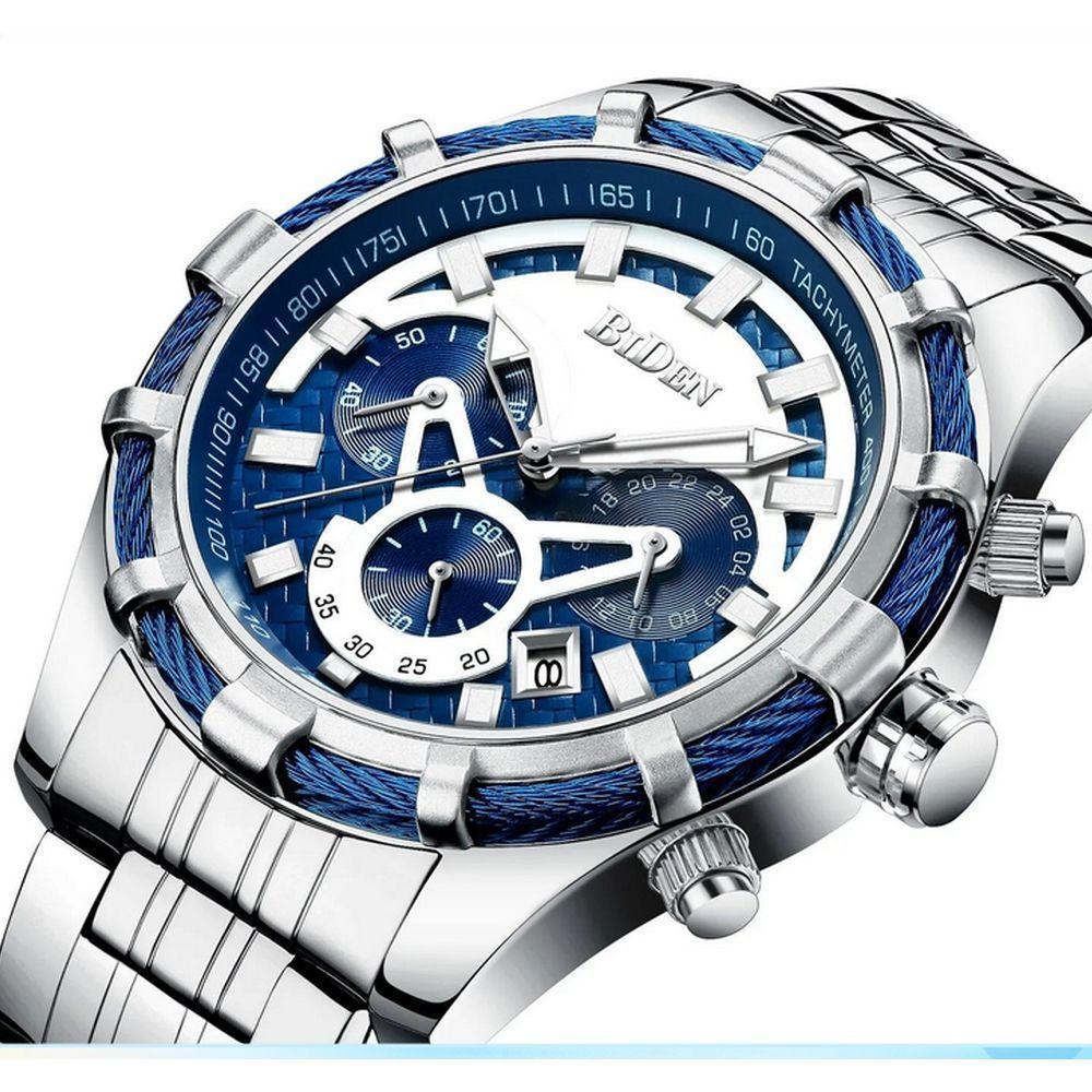 Relógio De Pulso, Quartzo, Analógico, Pulseira De Aço, Cronógrafo Prata - 3