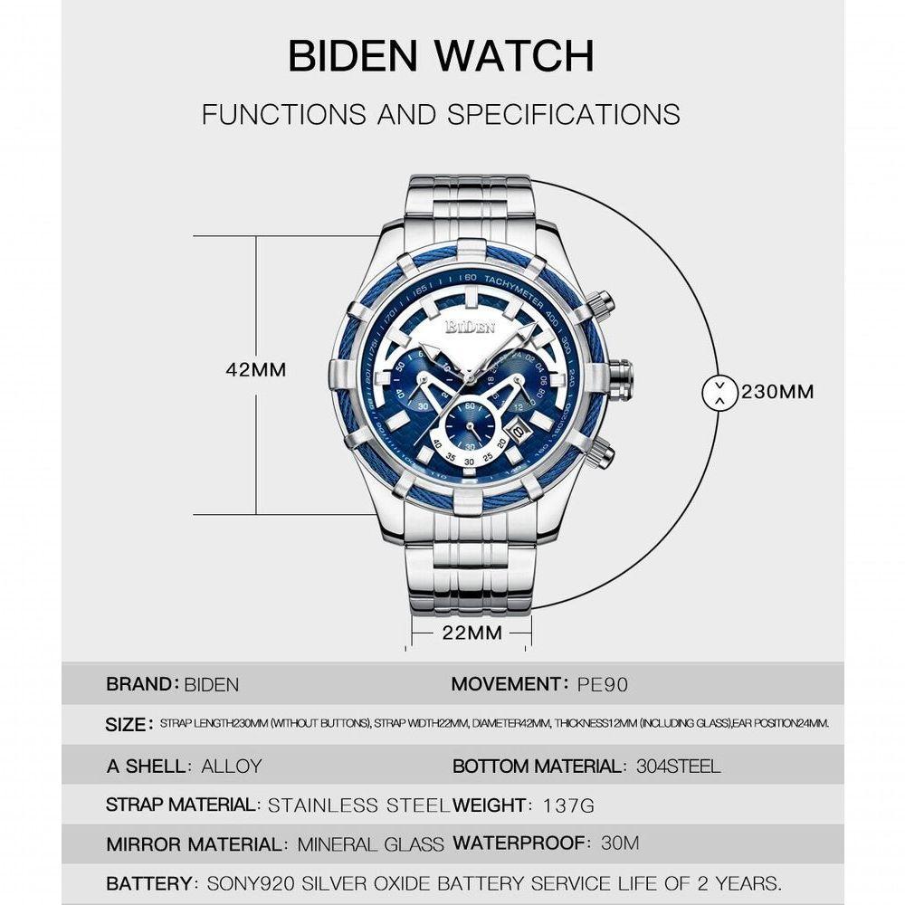 Relógio De Pulso, Quartzo, Analógico, Pulseira De Aço, Cronógrafo Prata - 4
