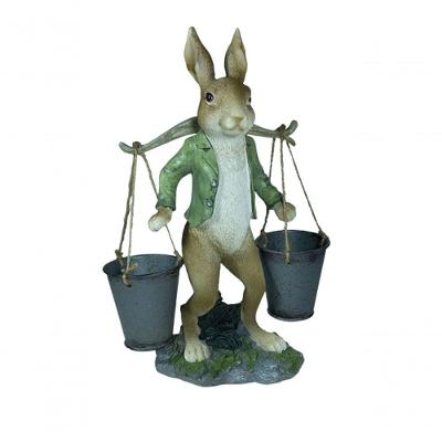 Escultura Em Resina Coelho Com Balde
