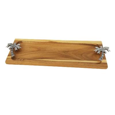 Petisqueira Em Madeira Acácia Com Alças Em Zamac Al 3cm X L 12cm X C 40cm