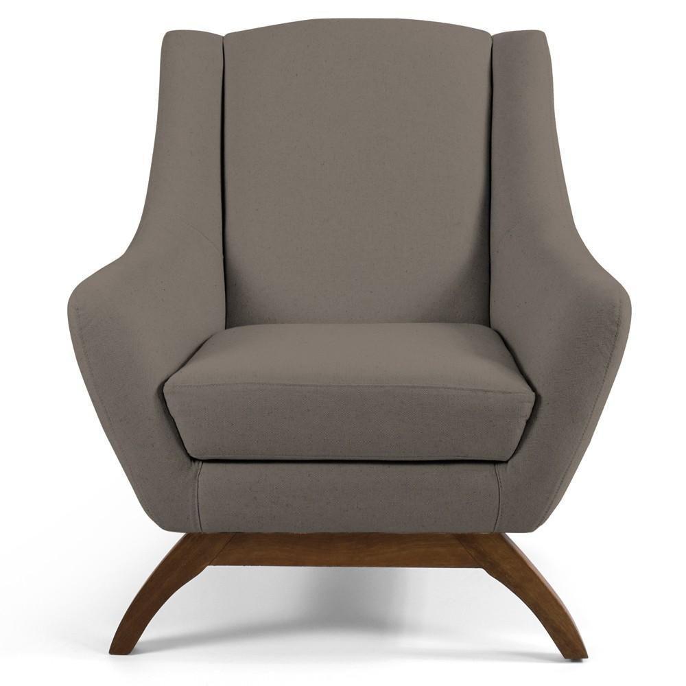 Poltrona Fixa Base De Madeira Veludo Bege Escuro C-68 - 3