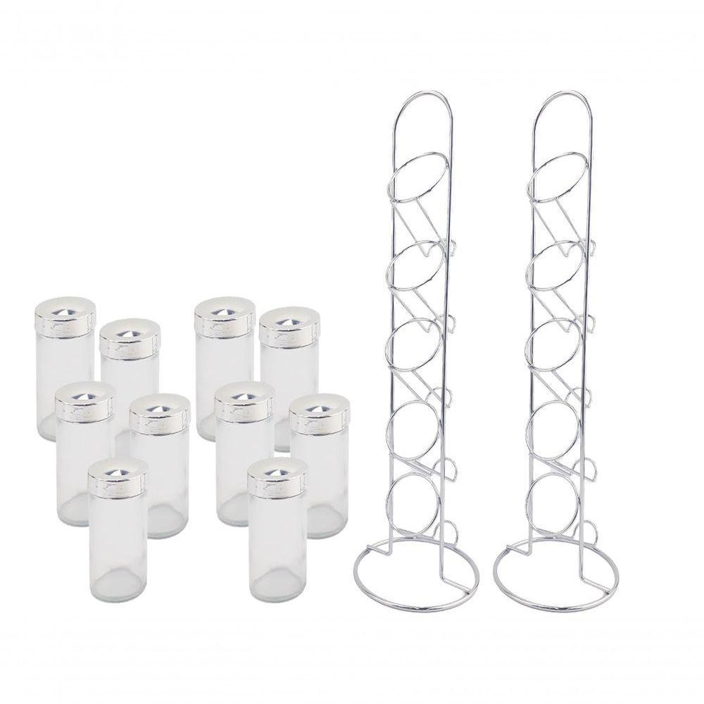 Kit Porta Condimento Com Suporte Vertical 10 Potes De Vidro - 1
