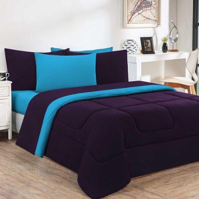 Kit Edredom + Jogo De Lençol Malha 100% Algodão Gran Moratta 6 Peças King - Roxo -azul Turquesa.